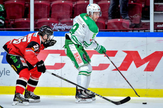 Rögles Linus Sandin och Malmö Redhawks Axel Wemmenborn