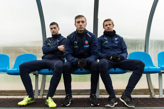 Helsingborgs Mattias Almeida, Casper Seger och Carl Thulin på ett träningsläger den 5 februari 2018 i Salou. 