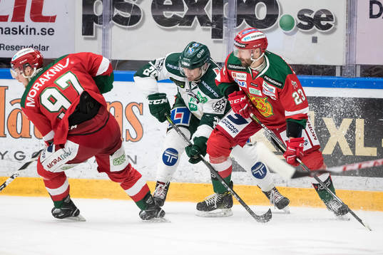 Moras David Kase och Färjestads Martin Johansson  och