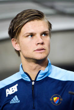 Djurgårdens målvakt Oscar Jonsson innan en träningsmatch i fotboll mellan Djurgården och Bodö/Glimt den 10 februari 2018 i Stockholm.