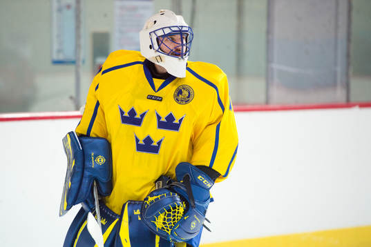 Goaltender Jhonas Enroth of Sweden