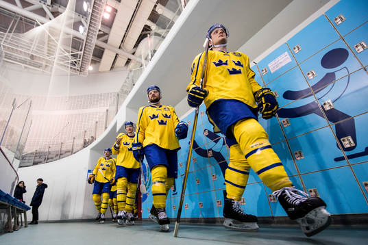 Carl Klingberg and Mikael Wikstrand of Sweden  arrives the