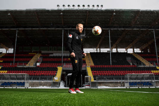 Footballplayer of Östersund Curtis Edwards poses for a