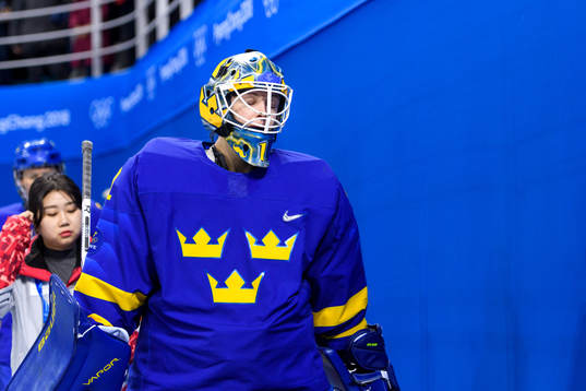 Goaltender Sara Grahn of Sweden looks dejected