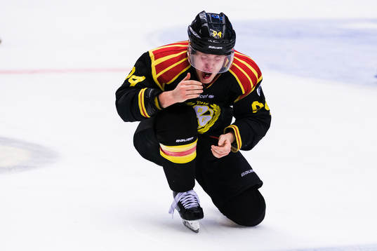 Brynäs Henrik Larsson blöder från munnen