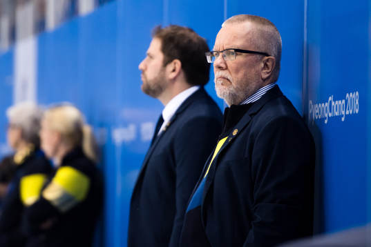 Leif Boork, head coach of Sweden, prior the ice hockey