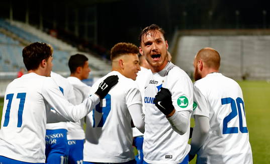 Norrköpings Linus Wahlqvist jublar efter mål 1-1 av Andreas Johansson