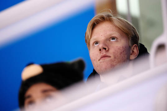 Rasmus Dahlin of Sweden watching the Men's Preliminary