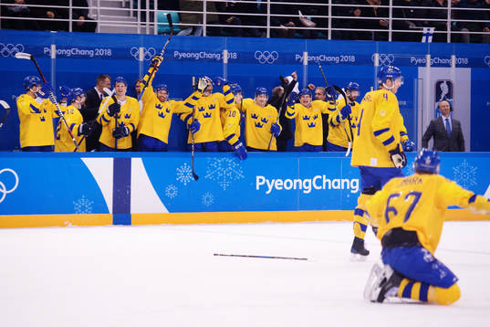 Players of Sweden celebrate