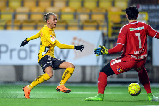 Elfsborgs Jesper Karlsson och GAIS målvakt Damir Mehic