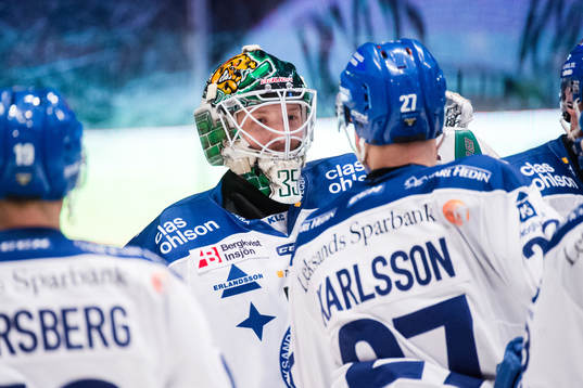 Leksands målvakt Robin Rahm jublar