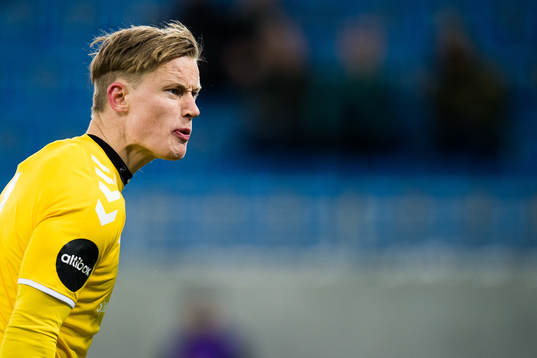 Goalkeeper Sondre Løvseth Rossbach of Odd reacts