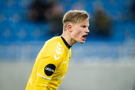 Goalkeeper Sondre Løvseth Rossbach of Odd reacts
