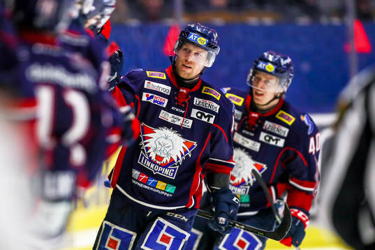 Linköpings Mathis Olimb och Ken André Olimb jublar