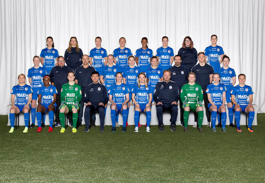  Loreta Kullashi, sjukgymnast Anna Gau, Cajsa Åkerberg, Mimmi Larsson, Brianne Reed, Felicia Karlsson, spelarombud Elina Gustavsson, Sarah Bergman. Mittenledet från vänster: Elin Rombing, lagledare Morgan Boussard, massör Peter Höglund, Matilda Plan, Lisa Dahlkvist, Hanna Glas, lagledare Anders Blomstrand, fystränare Gustav Hellgren, Linn Vickius. Sittande från vänster: Annica Svensson, Sonia Okobi, Britta Elsert Gynning, assisterande coach Kevin Andersson, Vaila Barsley, Petra Johansson, huvudtränare Jonas Björkgren, Emelie Lundberg, Cornelia Ellefors, Julia Tunturi.