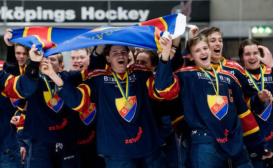 Djurgårdens lagkapten Ludvig Hedström firar SM guldet med