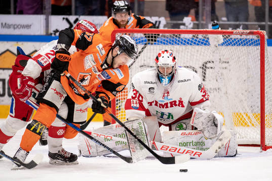 Karlskronas Konstantin Komarek och Timrås målvakt Henrik