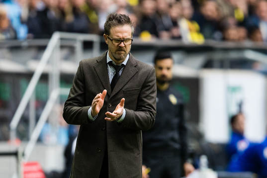 s tränare Rikard Norling under fotbollsmatchen i Allsvenskan mellan AIK och Djurgården den 15 april 2018 i Stockholm. 