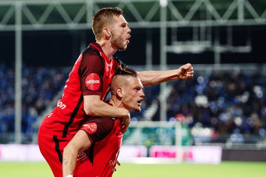 Vito Wormgoor of Brann celebrates scoring 1-2