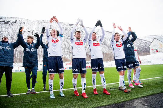 Viljar Helland Vevatne, Zymer Bytyqi, Claes Phillip Kronberg and Andre Danielsen of Viking celebrate