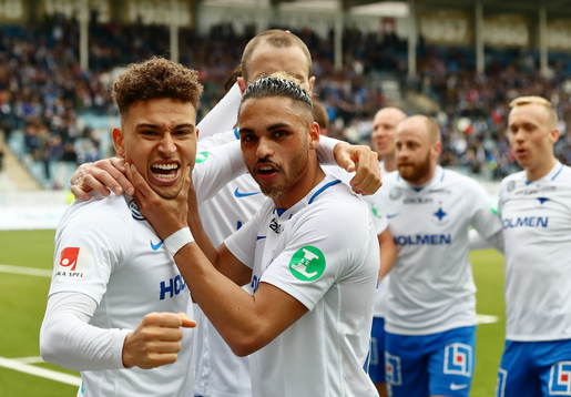 Norrköpings Jordan Larsson och Alexander Jakobsen jublar