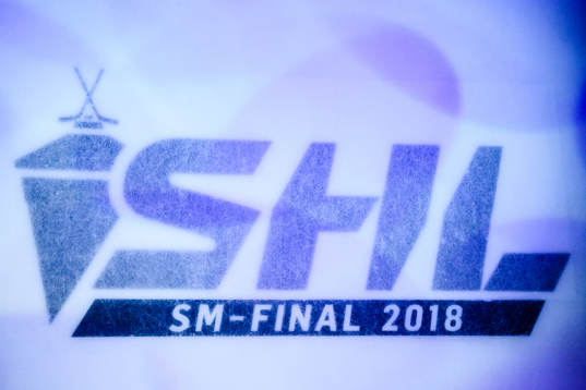 SM-final logo på isen före final 3 i SM-slutspelet i