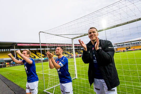 Kristoffer Løkberg, Mads Reginiussen and Michael Karlsen of Ranheim celebrates