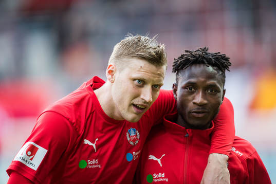 Helsingborgs Andri Bjarnason och Mamudo Moro