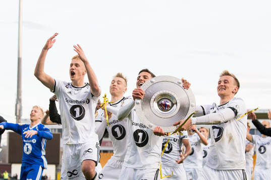 Erik Botheim, Alexander Toft Søderlund, Rafik Zekhnini and Erlend Dahl Reitan of Rosenborg celebrates with the trophy after winning the UNICEF Mesterfinale match between Lillestrøm and Rosenborg on April 26, 2018 in Lillestrøm.
