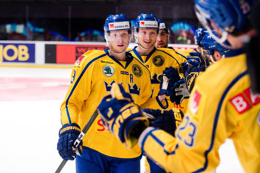 Sveriges John Klingberg och Carl Klingberg jublar