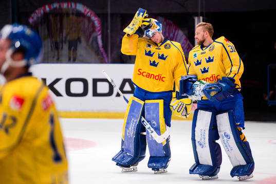 Sveriges målvakt Magnus Hellberg och målvakt Anders