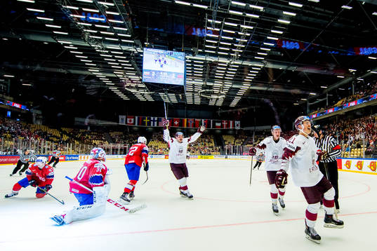 Rudolfs Balcers of Latvia celebrates