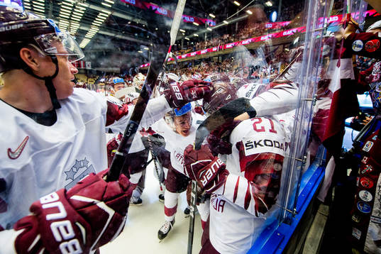 Rudolfs Balcers of Latvia celebrates