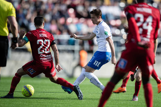 Norrköpings Arnór Sigurdsson mot Östersunds Brwa Nouri
