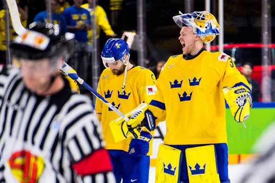 Sveriges målvakt Anders Nilsson jublar