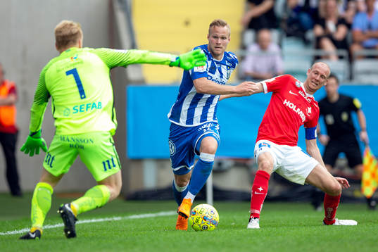IFK Göteborgs Gustav Engvall och Norrköpings målvakt Isak Pettersson och Andreas Johansson