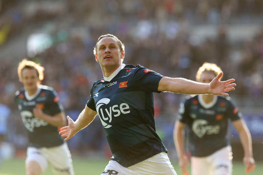Tommy Høiland from Viking celebrates scoring his 3rd goal