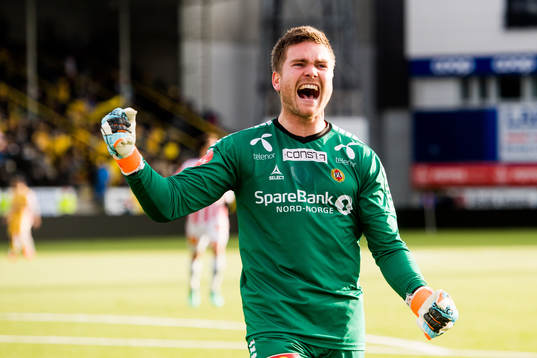 Goalkeeper Gudmund Kongshavn of Tromsø celebrates