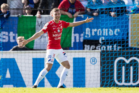 Trelleborgs Felix Hörberg jublar efter 0-1