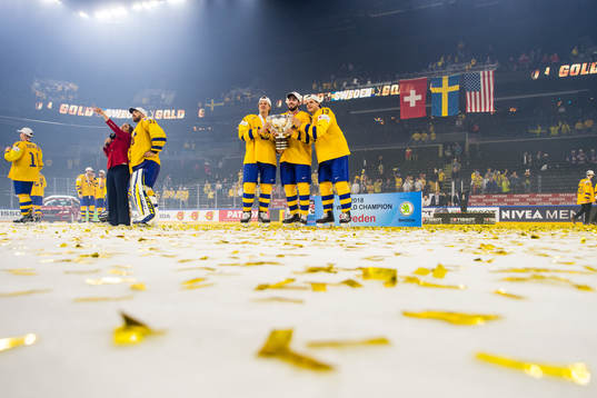 Sveriges Rickard Rakell, Mika Zibanejad och Mattias Janmark