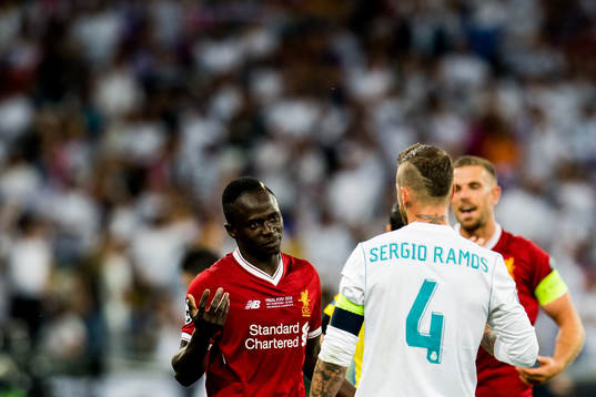 Sadio Mané of Livepool and Sergio Ramos of Real Madrid