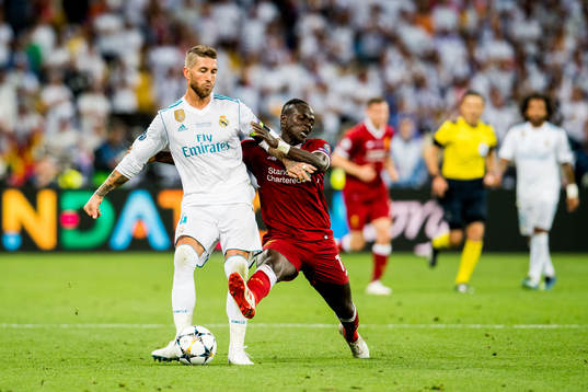 Sergio Ramos of Real Madrid and Sadio Mané of Liverpool