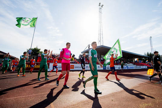 Goalkeeper Egil Selvik and Bjarte Haugsdal of Nest-Sotra ahead of the OBOS-ligaen match between Nest-Sotra and Aalesund on June 3, 2018 in Ågotnes.