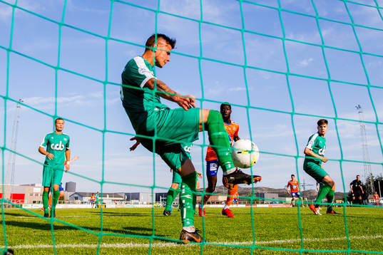 Alexander Dang of Nest-Sotra saves the ball on the line