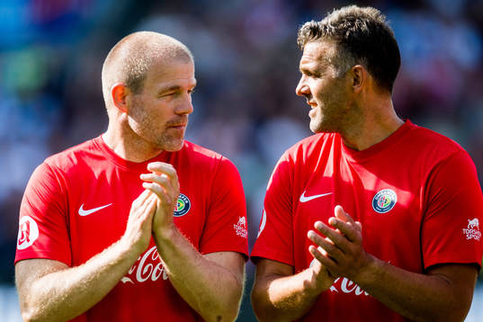 Egil Østenstad and Håvard Flo of Norway ahead of the Omkampen match between Norway 1998 and Brazil 1998 on June 9, 2018 in Oslo.
