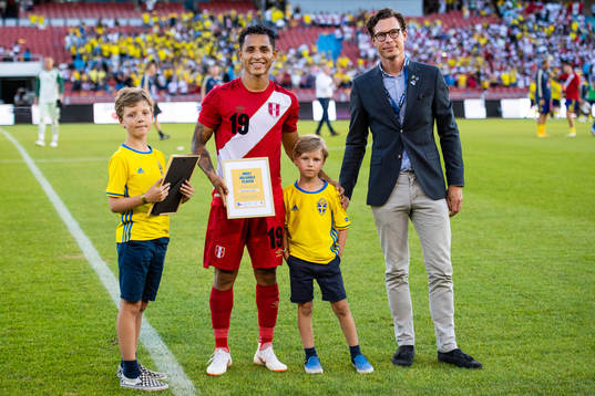 Yoshimar Yotun of Peru is awarded man of the match
