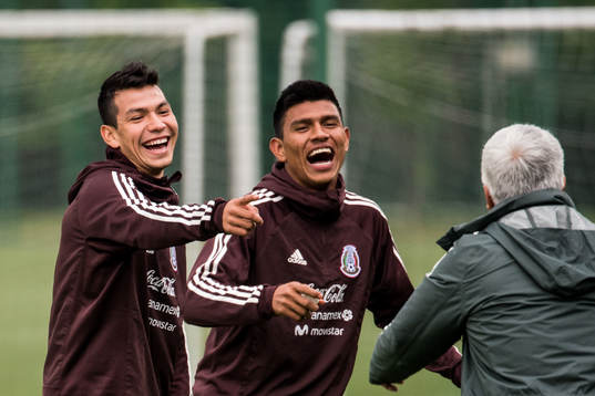 Hirving Lozano and Jesus Gallardo of Mexico having a laugh