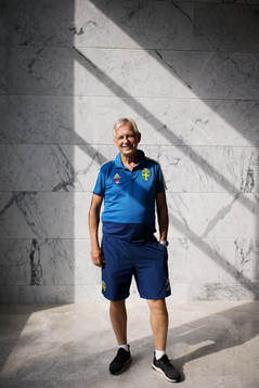 Team Manager Lars Richt poses for a portrait at a press event with the Swedish national football team