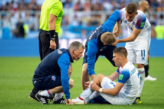 Johann Gudmundsson of Iceland is injured