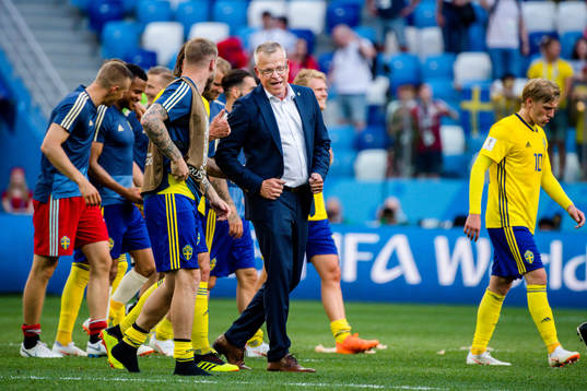 head coach Janne Andersson of Sweden celebrates